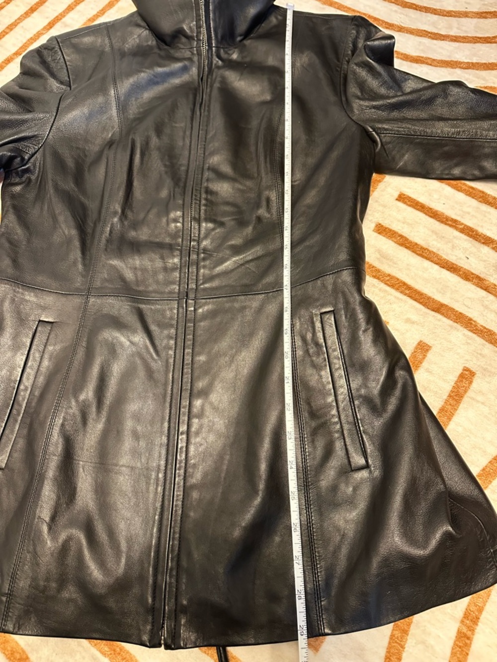JLC New York Genuine Leather Belted Jacket Coat Black Size Medium - Picture 10 of 10